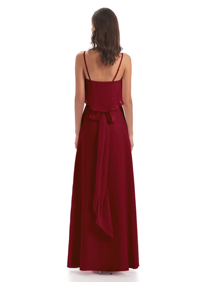 Vada Sheath-Column Floor Length Spaghetti Straps Chiffon Long Bridesmaid Dresses