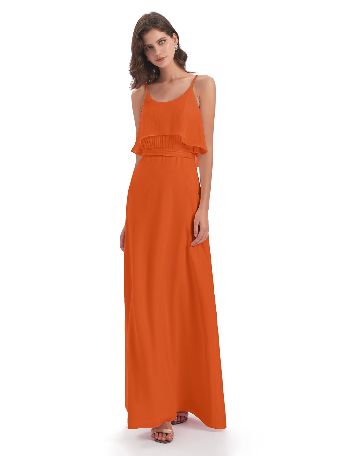 Vada Sheath-Column Floor Length Spaghetti Straps Chiffon Long Bridesmaid Dresses
