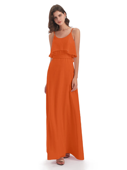Vada Sheath-Column Floor Length Spaghetti Straps Chiffon Long Bridesmaid Dresses