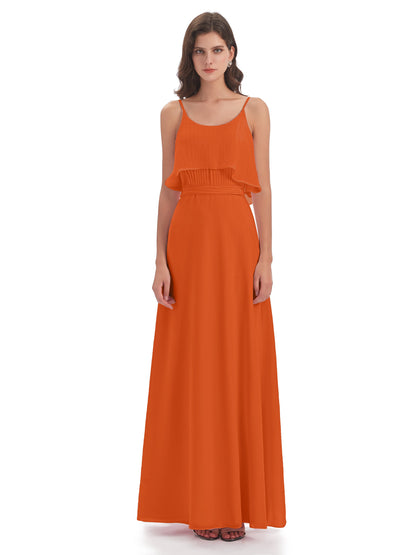 Vada Sheath-Column Floor Length Spaghetti Straps Chiffon Long Bridesmaid Dresses