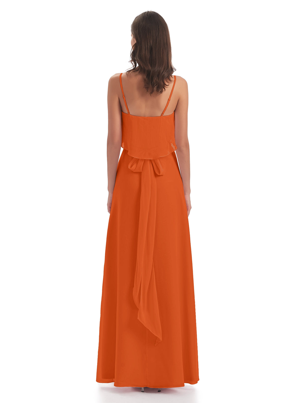 Vada Sheath-Column Floor Length Spaghetti Straps Chiffon Long Bridesmaid Dresses