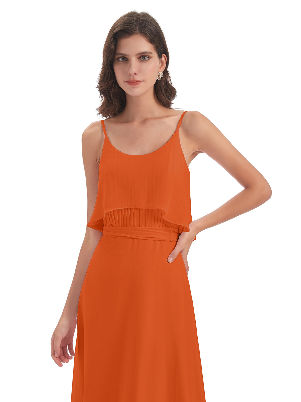 Vada Sheath-Column Floor Length Spaghetti Straps Chiffon Long Bridesmaid Dresses