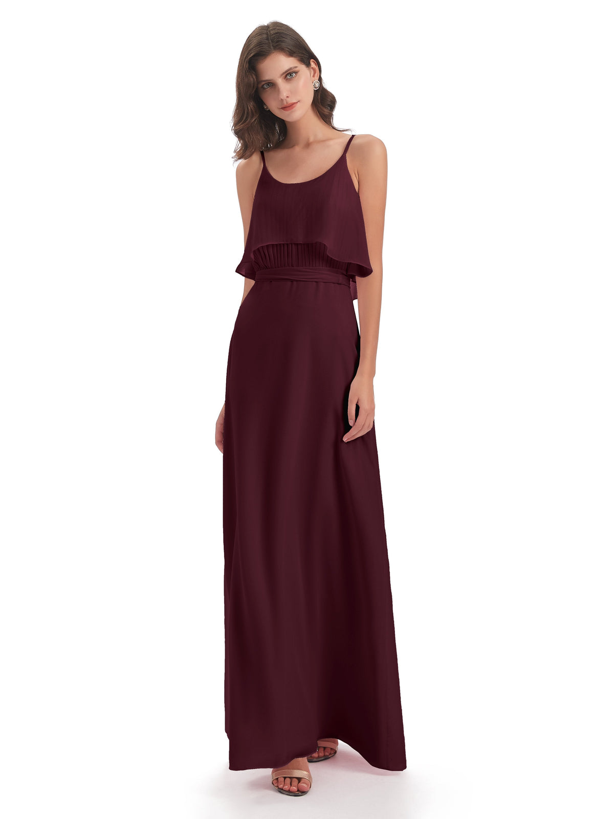 Vada Sheath-Column Floor Length Spaghetti Straps Chiffon Long Bridesmaid Dresses