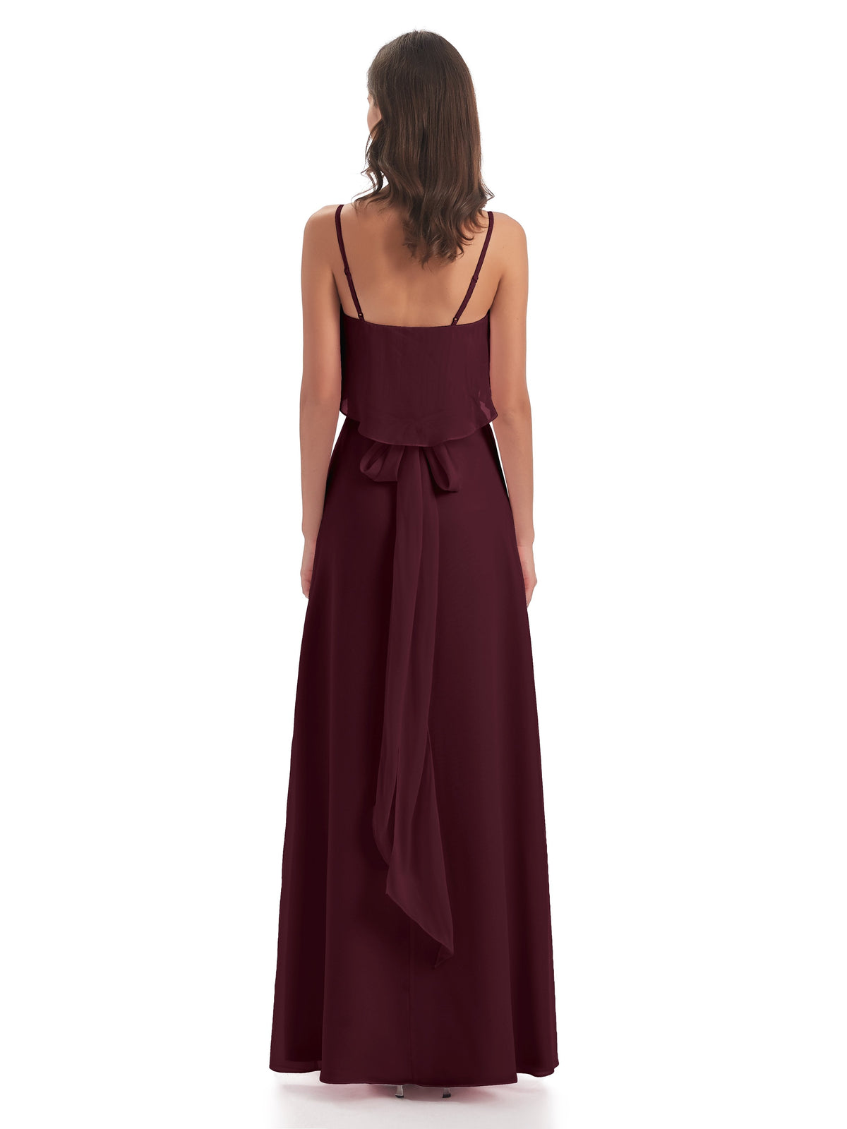 Vada Sheath-Column Floor Length Spaghetti Straps Chiffon Long Bridesmaid Dresses