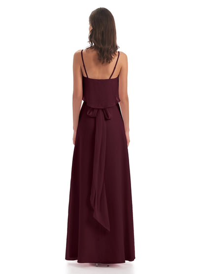 Vada Sheath-Column Floor Length Spaghetti Straps Chiffon Long Bridesmaid Dresses