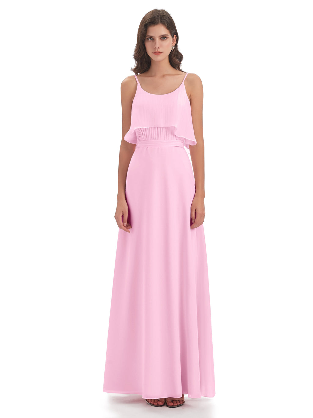 Vada Sheath-Column Floor Length Spaghetti Straps Chiffon Long Bridesmaid Dresses
