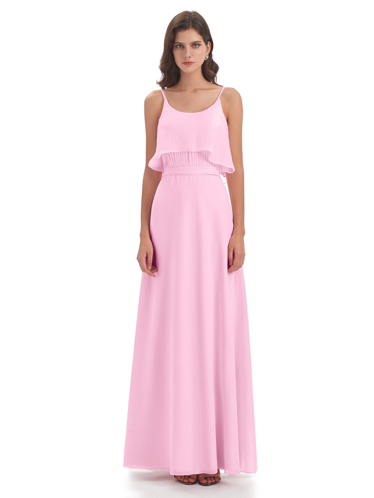Vada Sheath-Column Floor Length Spaghetti Straps Chiffon Long Bridesmaid Dresses