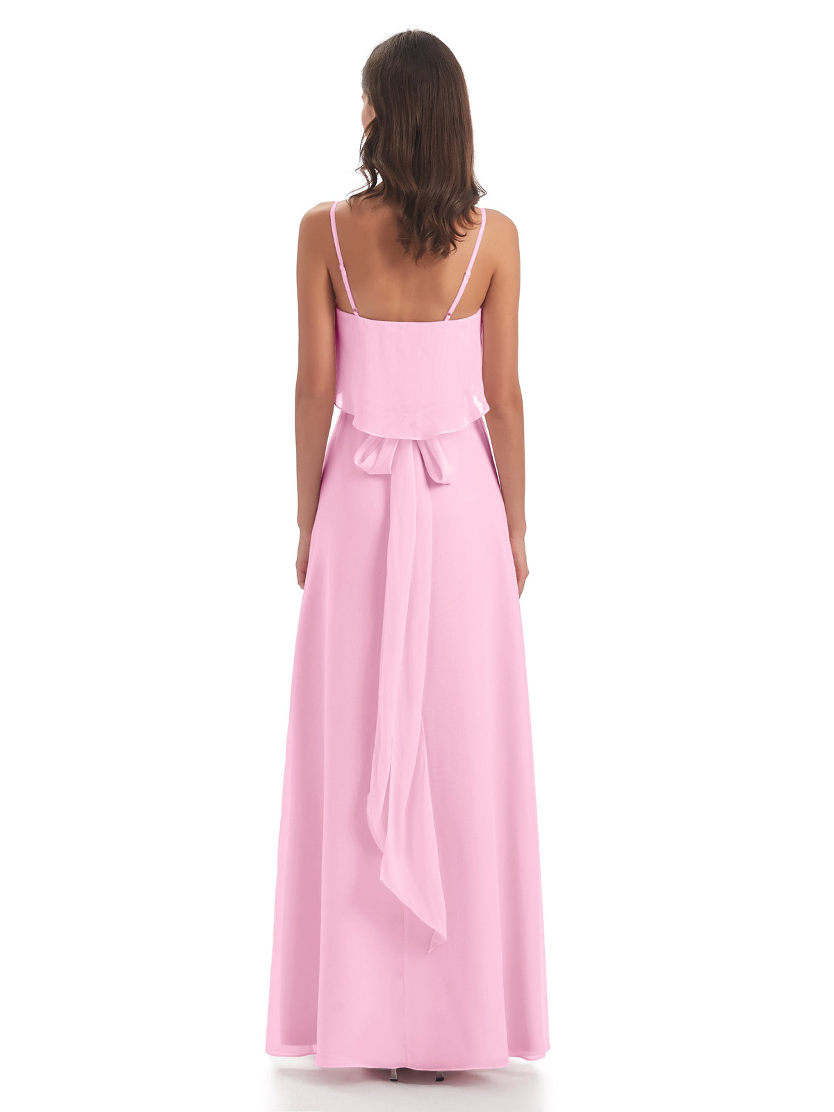 Vada Sheath-Column Floor Length Spaghetti Straps Chiffon Long Bridesmaid Dresses
