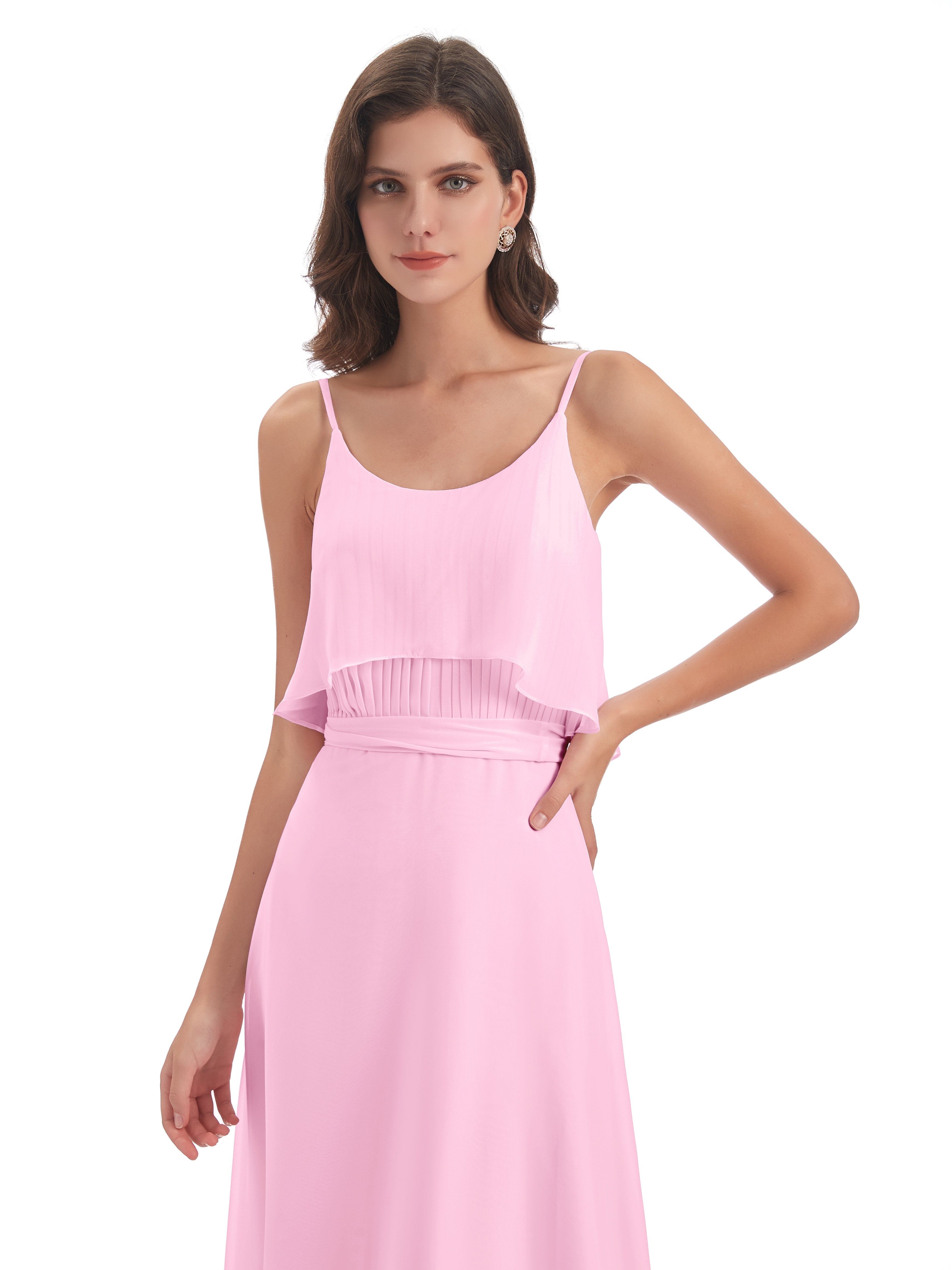 Vada Sheath-Column Floor Length Spaghetti Straps Chiffon Long Bridesmaid Dresses