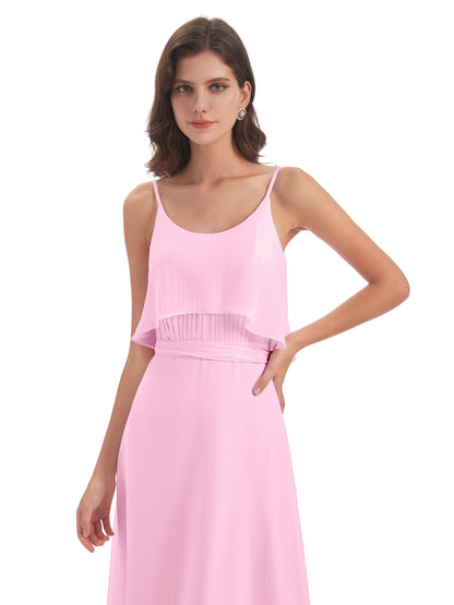Vada Sheath-Column Floor Length Spaghetti Straps Chiffon Long Bridesmaid Dresses