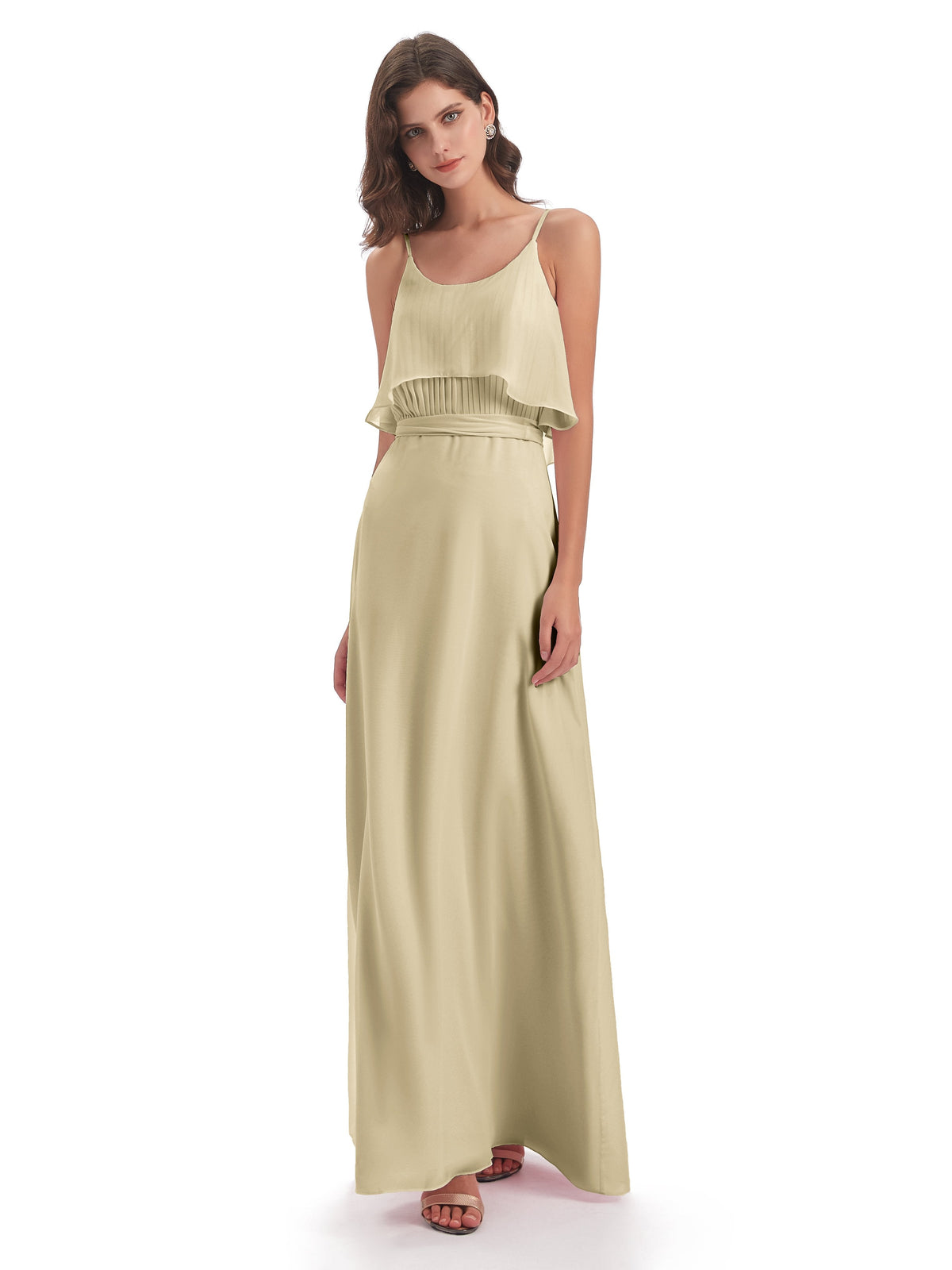 Vada Sheath-Column Floor Length Spaghetti Straps Chiffon Long Bridesmaid Dresses