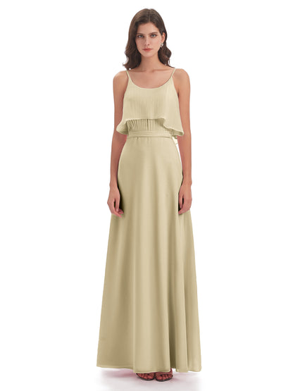 Vada Sheath-Column Floor Length Spaghetti Straps Chiffon Long Bridesmaid Dresses