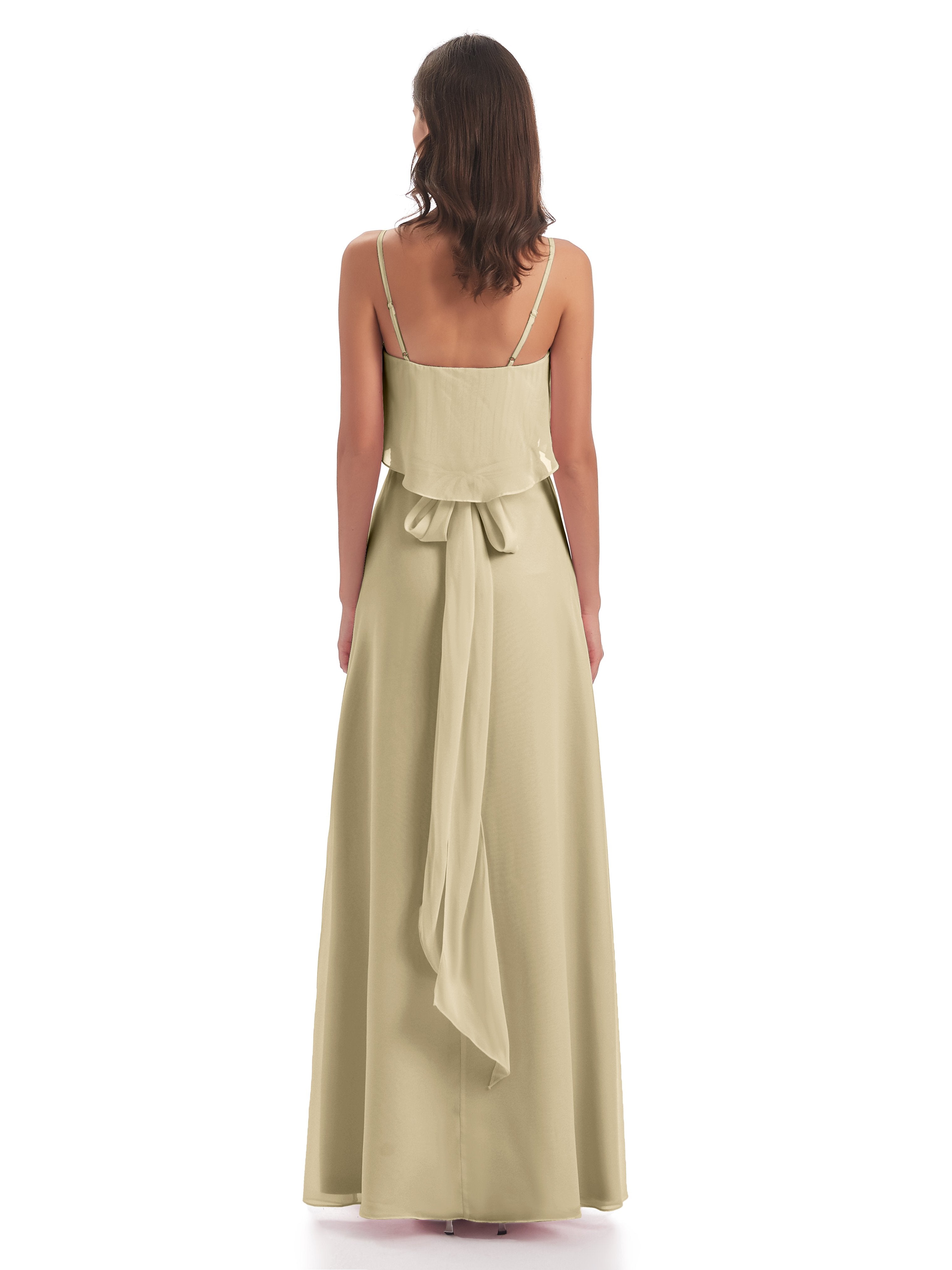 Vada Sheath-Column Floor Length Spaghetti Straps Chiffon Long Bridesmaid Dresses
