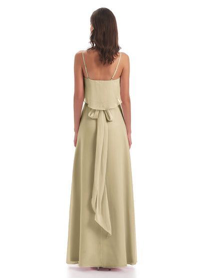Vada Sheath-Column Floor Length Spaghetti Straps Chiffon Long Bridesmaid Dresses