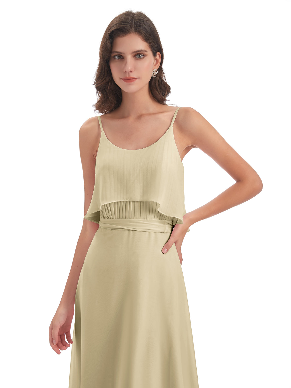 Vada Sheath-Column Floor Length Spaghetti Straps Chiffon Long Bridesmaid Dresses