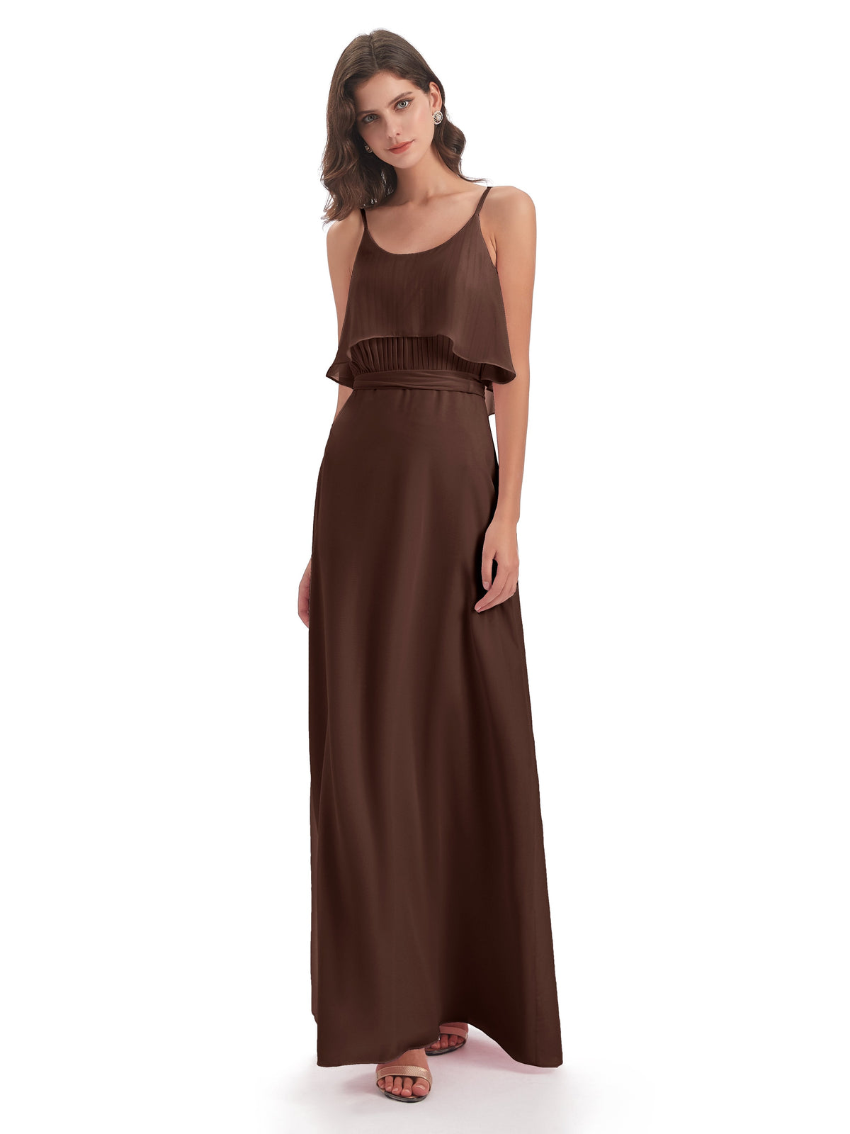 Vada Sheath-Column Floor Length Spaghetti Straps Chiffon Long Bridesmaid Dresses
