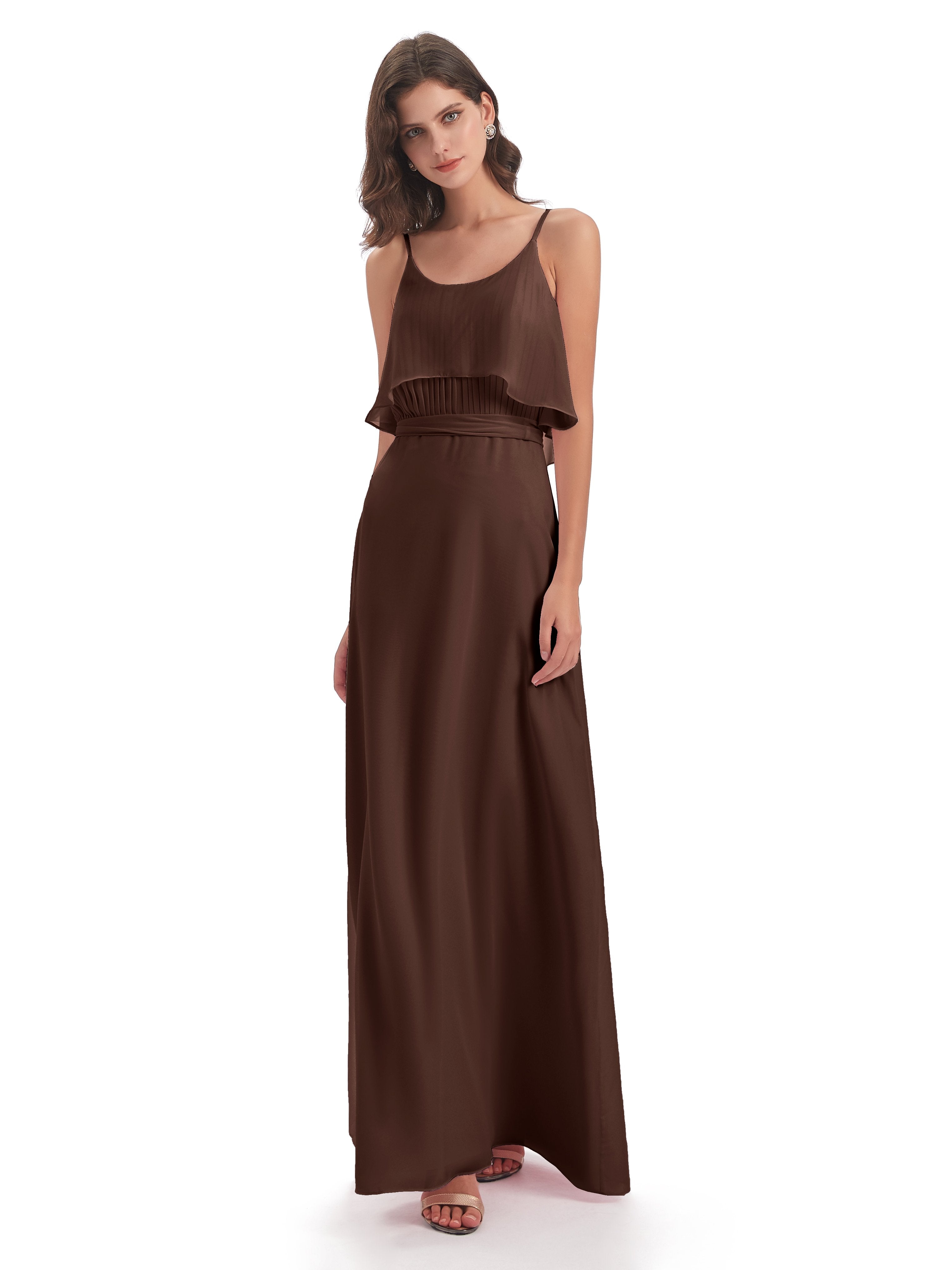 Vada Sheath-Column Floor Length Spaghetti Straps Chiffon Long Bridesmaid Dresses