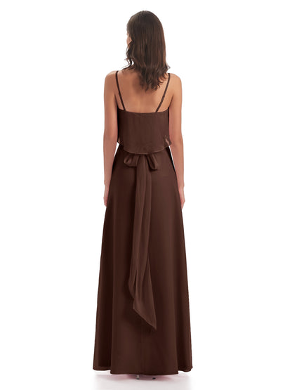 Vada Sheath-Column Floor Length Spaghetti Straps Chiffon Long Bridesmaid Dresses
