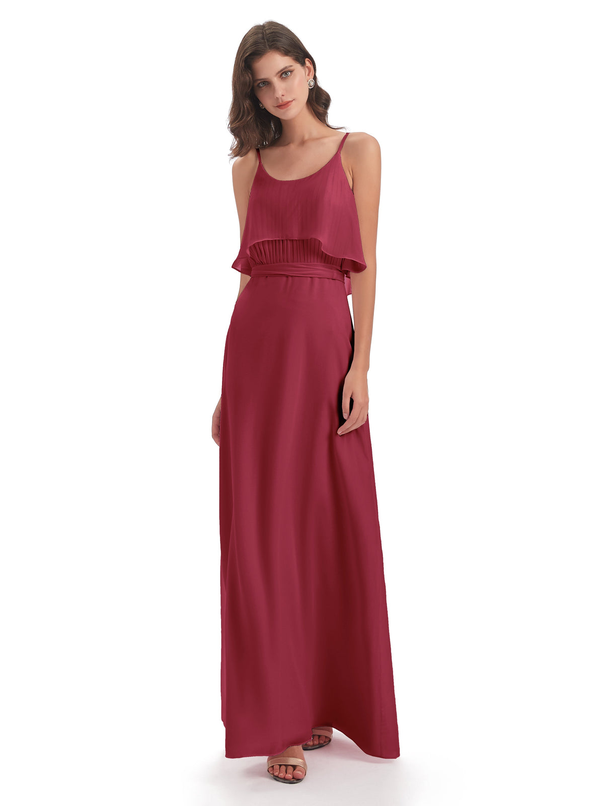 Vada Sheath-Column Floor Length Spaghetti Straps Chiffon Long Bridesmaid Dresses