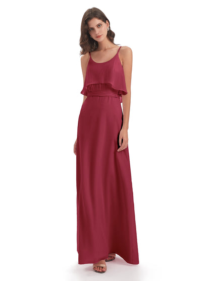 Vada Sheath-Column Floor Length Spaghetti Straps Chiffon Long Bridesmaid Dresses