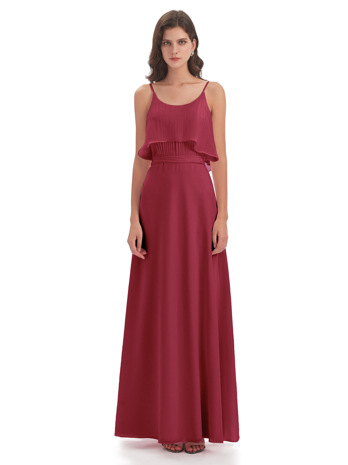 Vada Sheath-Column Floor Length Spaghetti Straps Chiffon Long Bridesmaid Dresses