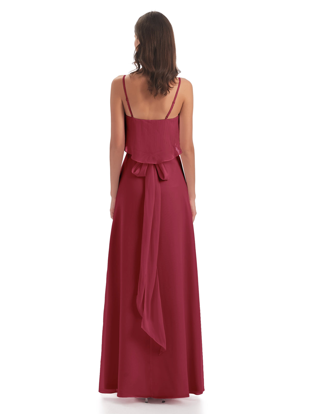Vada Sheath-Column Floor Length Spaghetti Straps Chiffon Long Bridesmaid Dresses