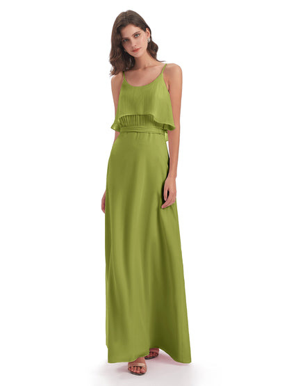 Vada Sheath-Column Floor Length Spaghetti Straps Chiffon Long Bridesmaid Dresses