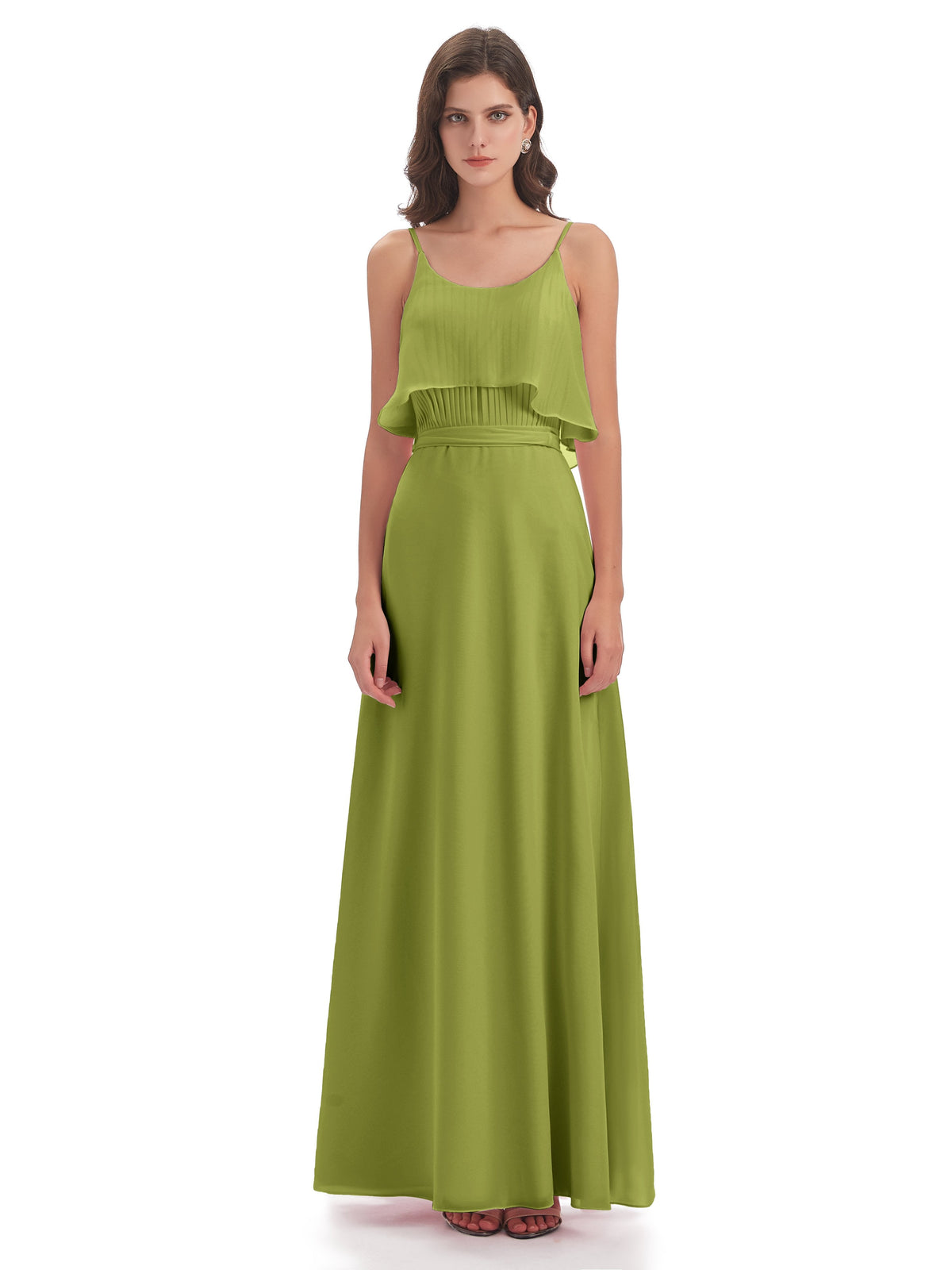 Vada Sheath-Column Floor Length Spaghetti Straps Chiffon Long Bridesmaid Dresses