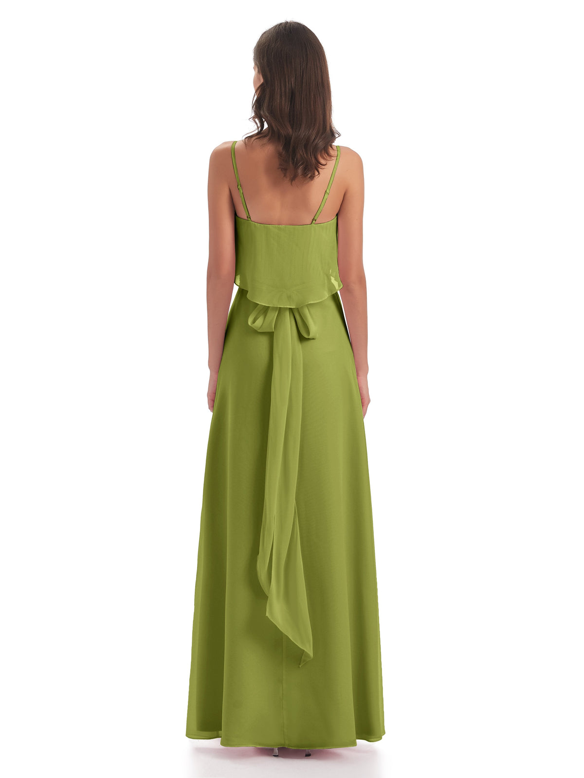 Vada Sheath-Column Floor Length Spaghetti Straps Chiffon Long Bridesmaid Dresses