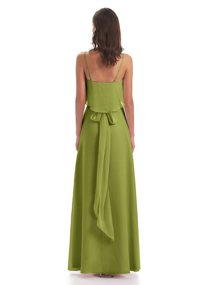 Vada Sheath-Column Floor Length Spaghetti Straps Chiffon Long Bridesmaid Dresses