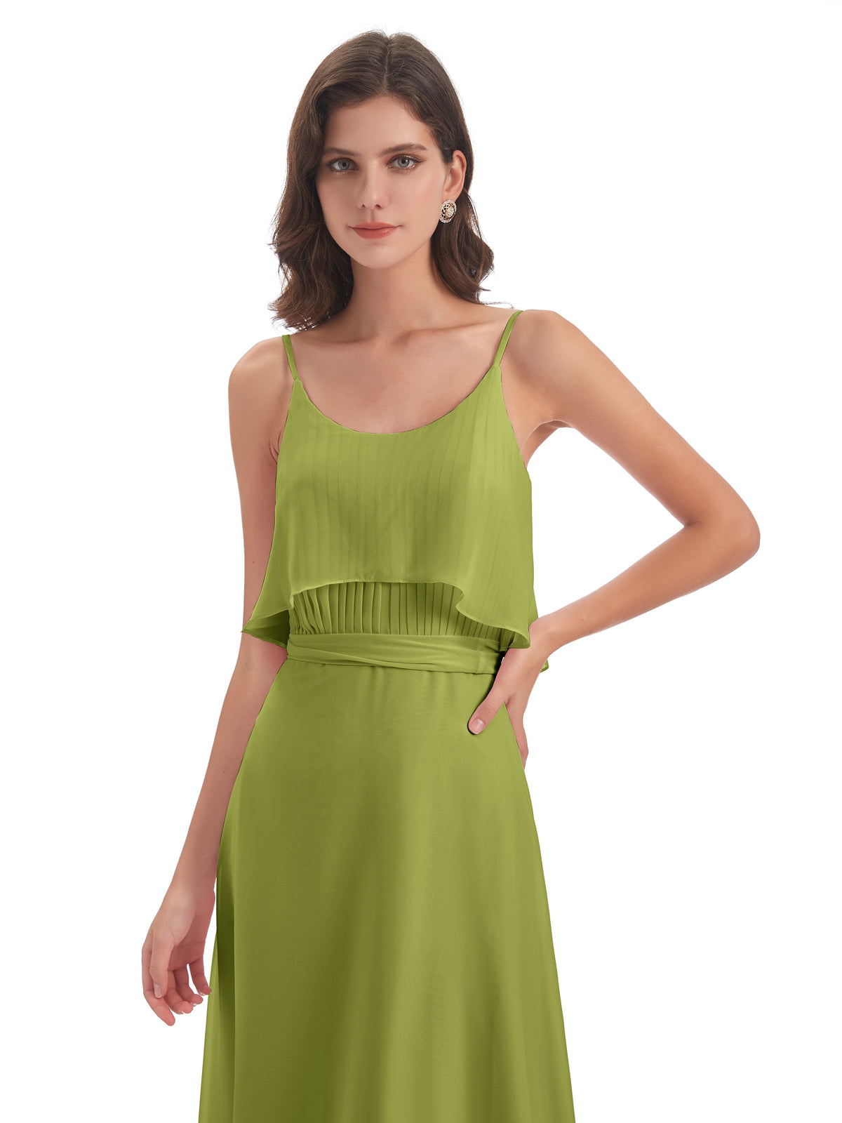 Vada Sheath-Column Floor Length Spaghetti Straps Chiffon Long Bridesmaid Dresses