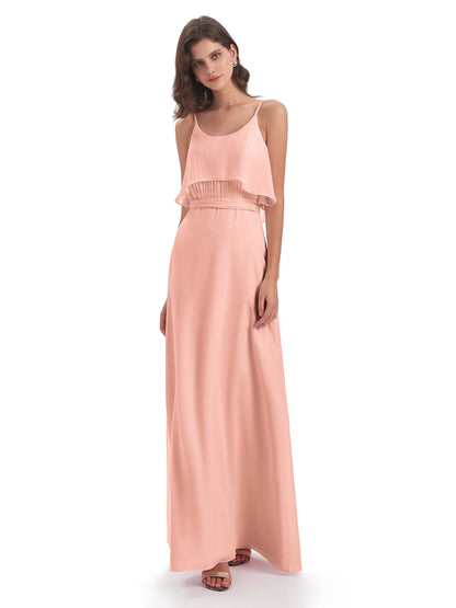 Vada Sheath-Column Floor Length Spaghetti Straps Chiffon Long Bridesmaid Dresses