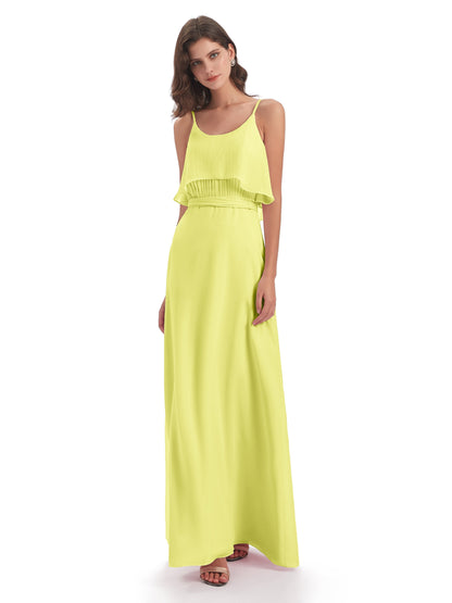 Vada Sheath-Column Floor Length Spaghetti Straps Chiffon Long Bridesmaid Dresses