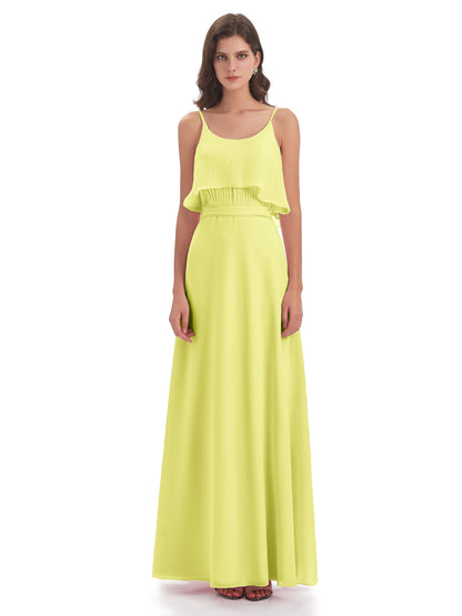 Vada Sheath-Column Floor Length Spaghetti Straps Chiffon Long Bridesmaid Dresses