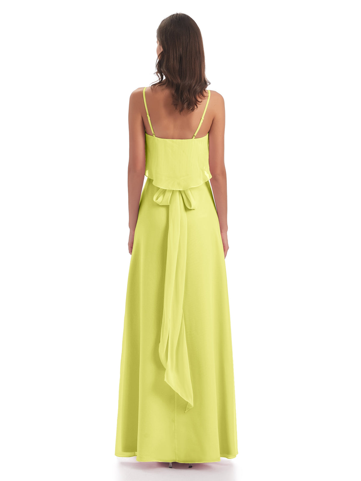 Vada Sheath-Column Floor Length Spaghetti Straps Chiffon Long Bridesmaid Dresses