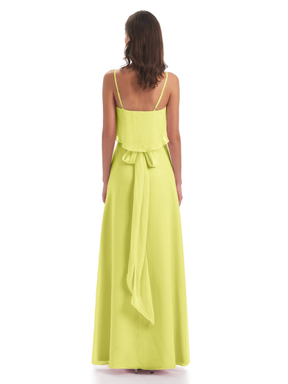 Vada Sheath-Column Floor Length Spaghetti Straps Chiffon Long Bridesmaid Dresses