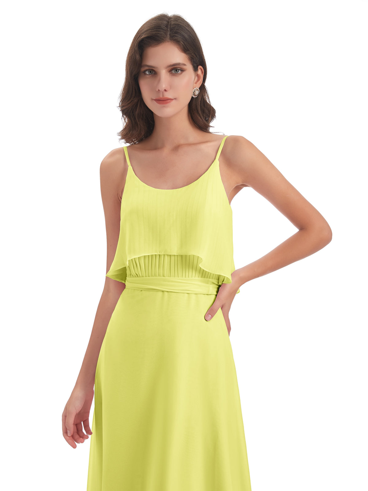 Vada Sheath-Column Floor Length Spaghetti Straps Chiffon Long Bridesmaid Dresses