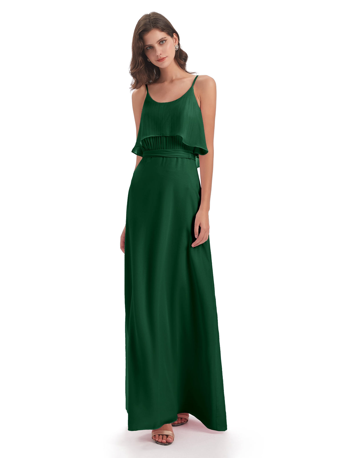 Vada Sheath-Column Floor Length Spaghetti Straps Chiffon Long Bridesmaid Dresses