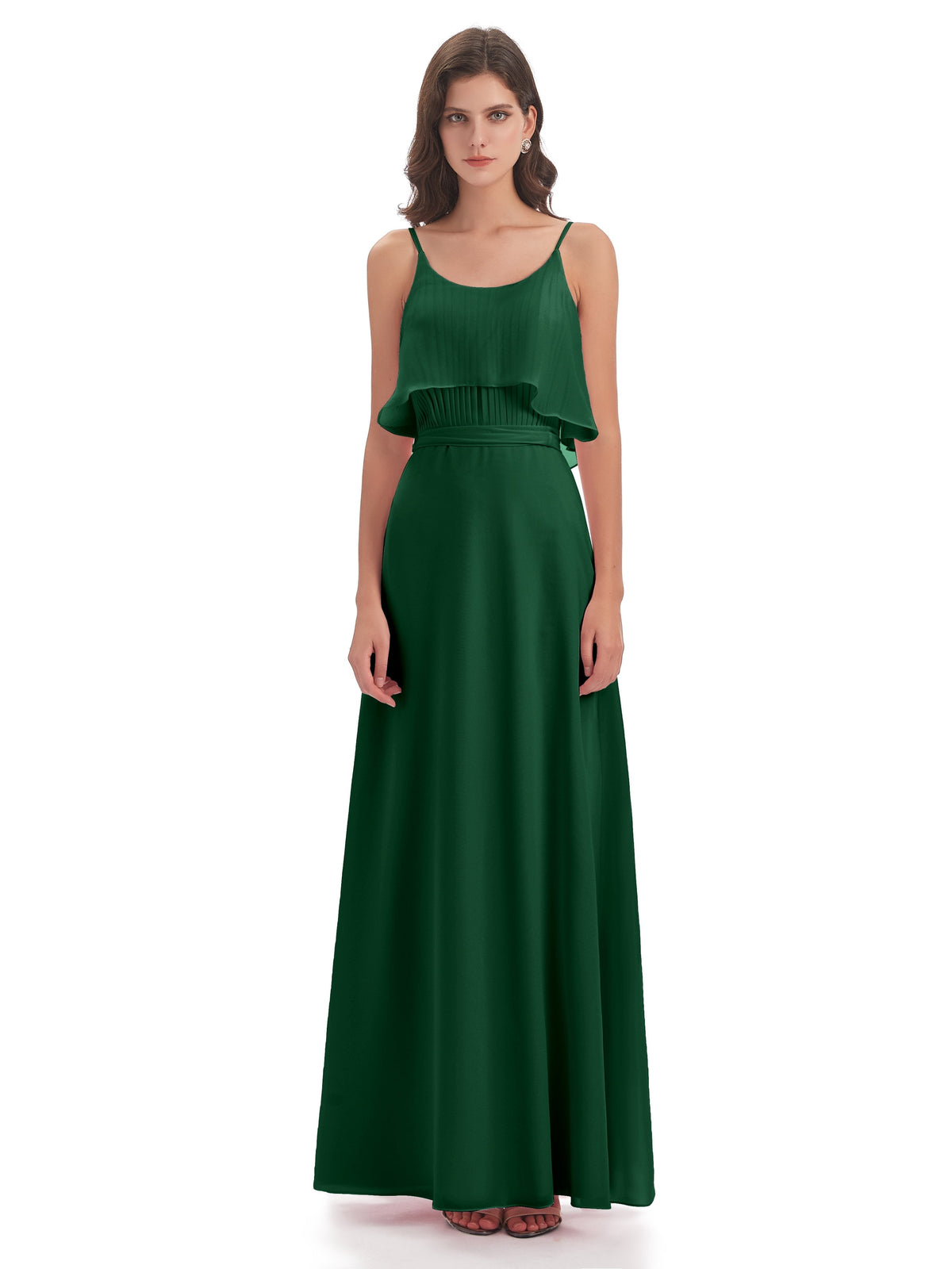 Vada Sheath-Column Floor Length Spaghetti Straps Chiffon Long Bridesmaid Dresses
