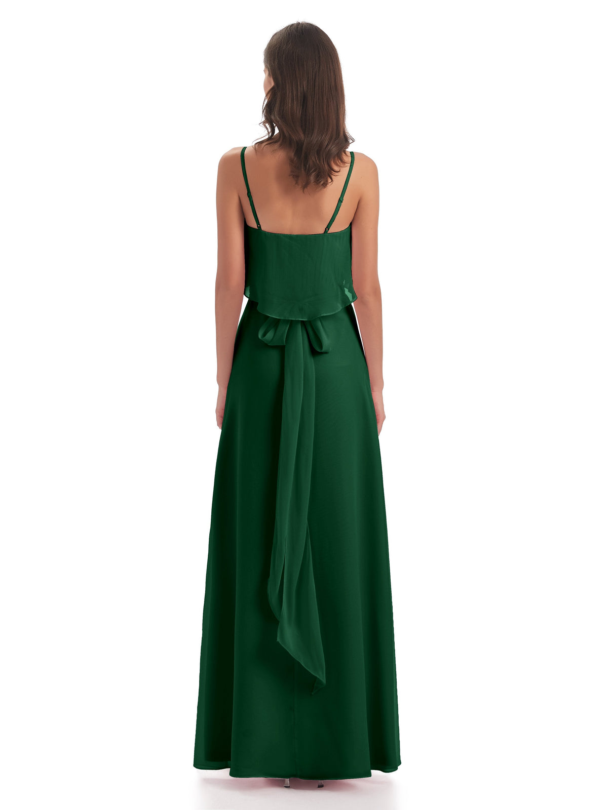Vada Sheath-Column Floor Length Spaghetti Straps Chiffon Long Bridesmaid Dresses