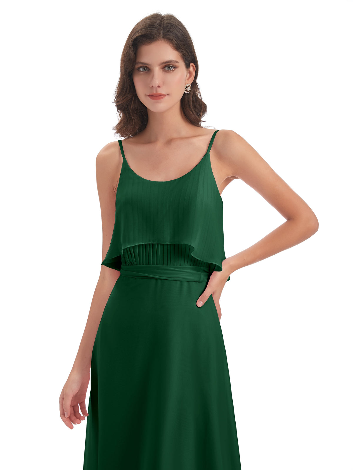 Vada Sheath-Column Floor Length Spaghetti Straps Chiffon Long Bridesmaid Dresses