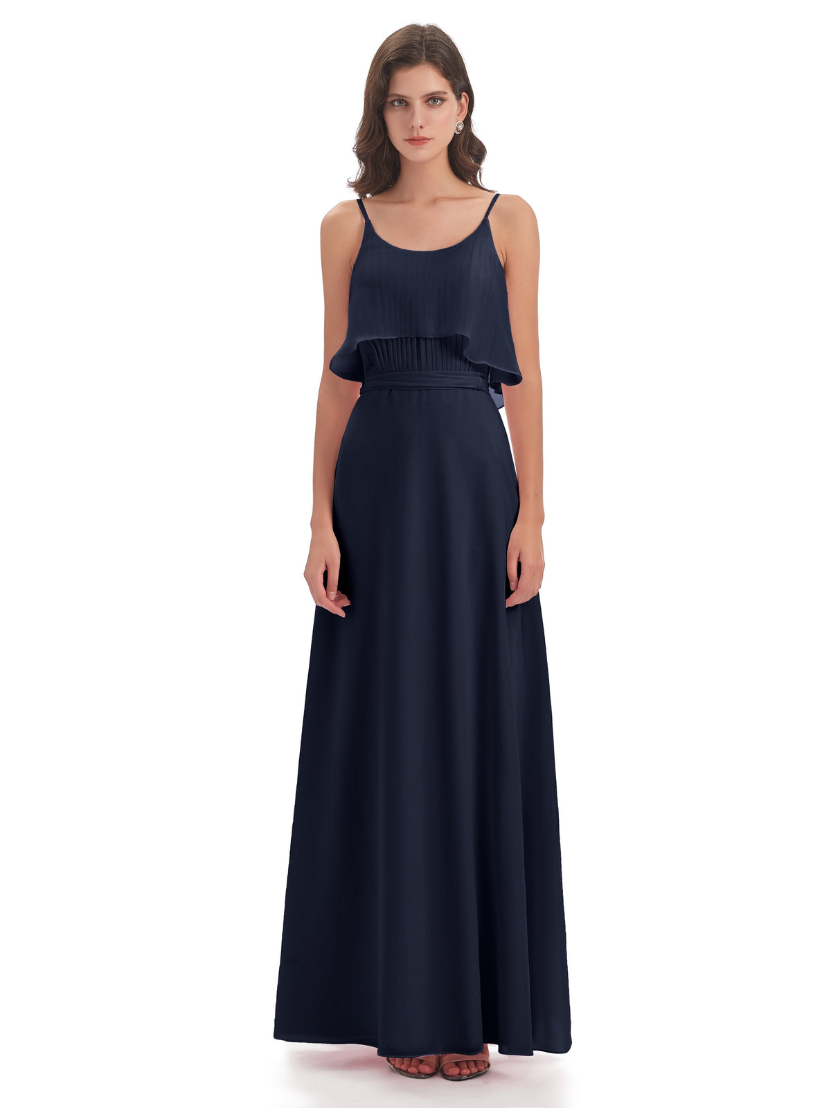 Vada Sheath-Column Floor Length Spaghetti Straps Chiffon Long Bridesmaid Dresses