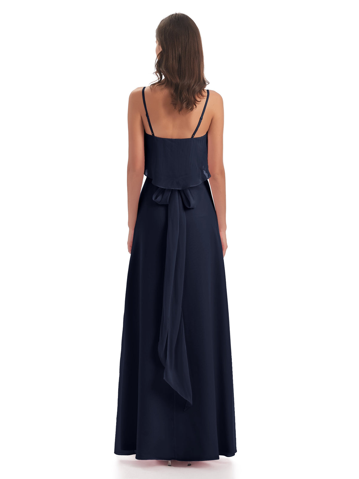 Vada Sheath-Column Floor Length Spaghetti Straps Chiffon Long Bridesmaid Dresses