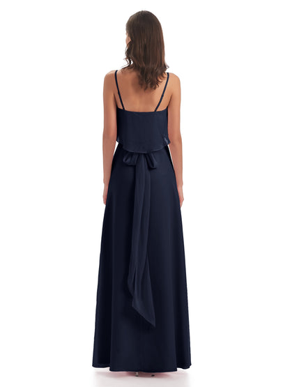 Vada Sheath-Column Floor Length Spaghetti Straps Chiffon Long Bridesmaid Dresses