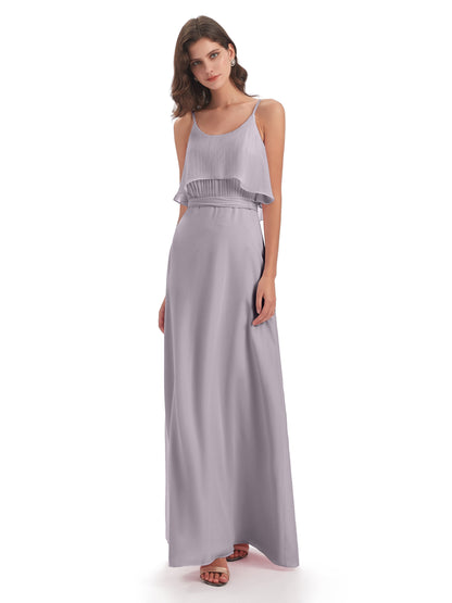 Vada Sheath-Column Floor Length Spaghetti Straps Chiffon Long Bridesmaid Dresses