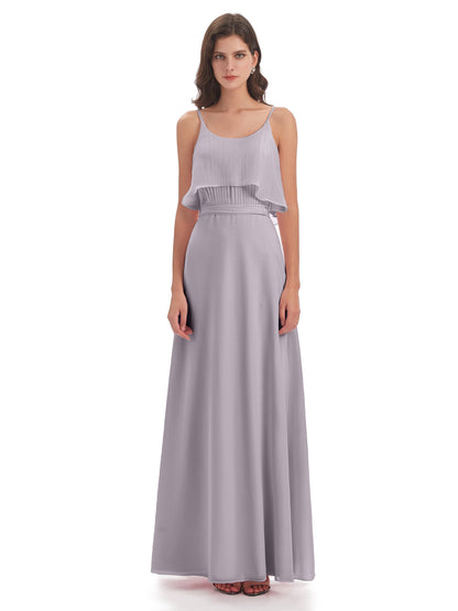 Vada Sheath-Column Floor Length Spaghetti Straps Chiffon Long Bridesmaid Dresses