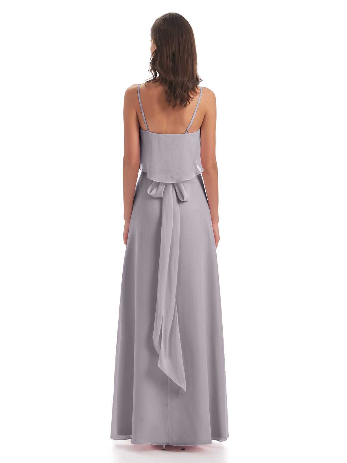 Vada Sheath-Column Floor Length Spaghetti Straps Chiffon Long Bridesmaid Dresses