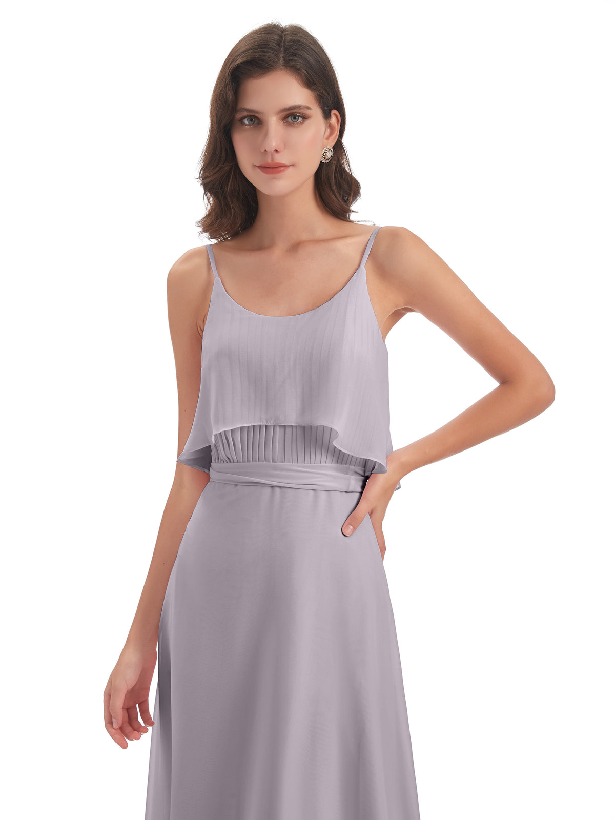 Vada Sheath-Column Floor Length Spaghetti Straps Chiffon Long Bridesmaid Dresses