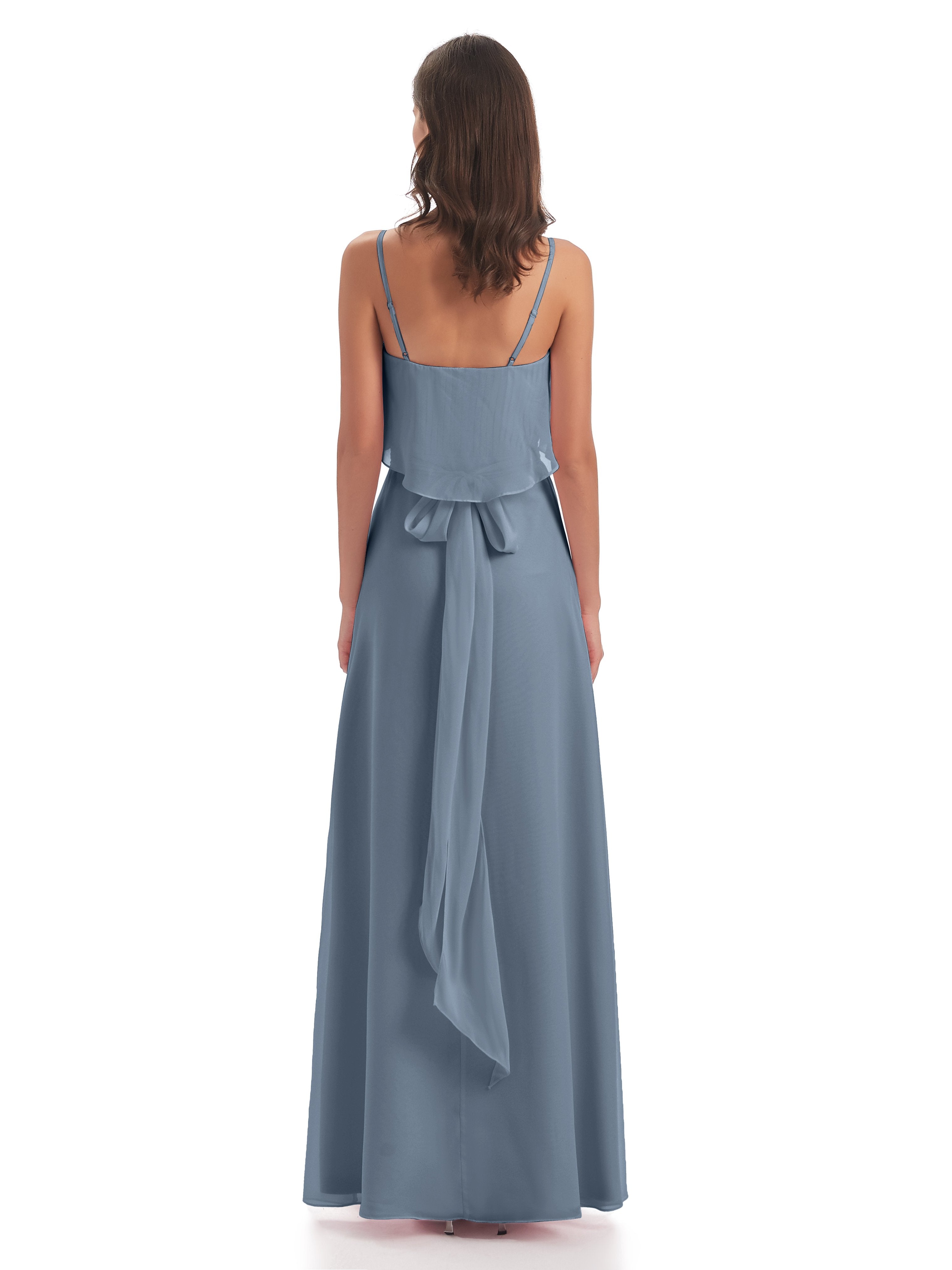 Vada Sheath-Column Floor Length Spaghetti Straps Chiffon Long Bridesmaid Dresses
