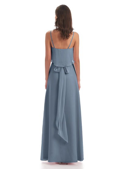 Vada Sheath-Column Floor Length Spaghetti Straps Chiffon Long Bridesmaid Dresses